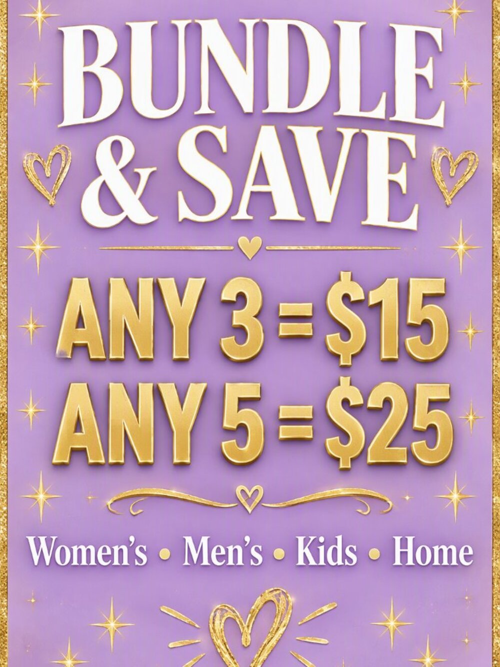 HUGE SALE 50% OFF ALL LISTED PRICES!  BUNDLE & SAVE 3/$15  5/$25